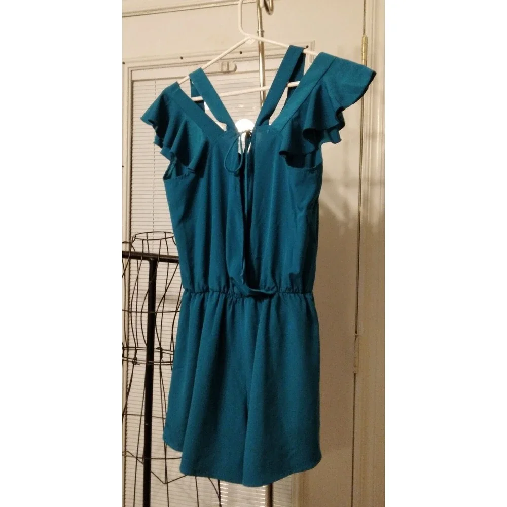 Peppermint womens teal sleeveless romper size medium. - Picture 3 of 9